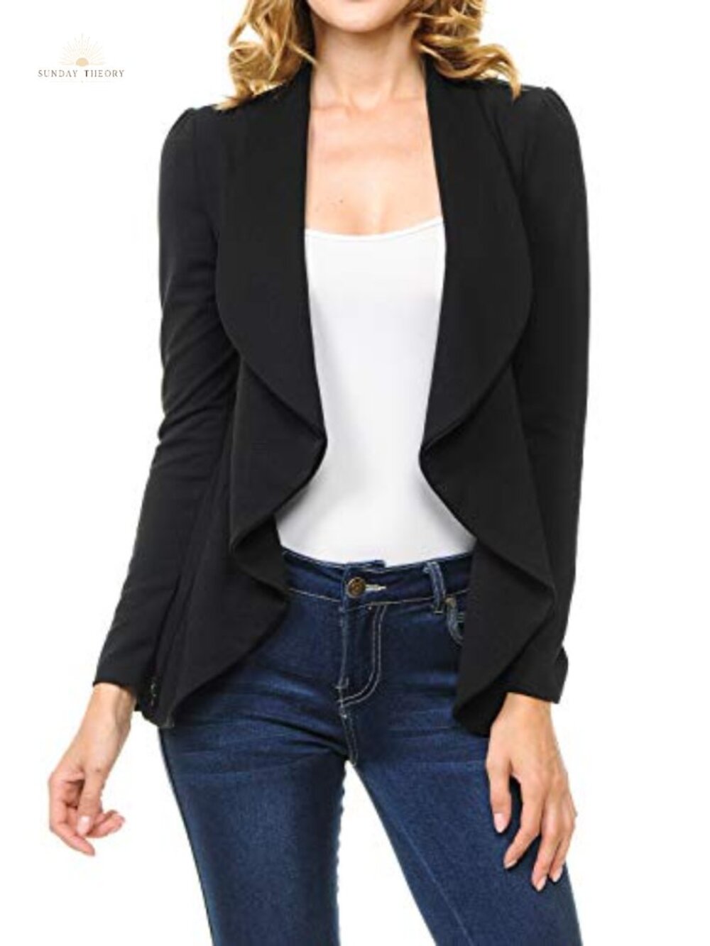 Womens Lightweight Open Front Draped Blazer Long Sleeve Office Jacket